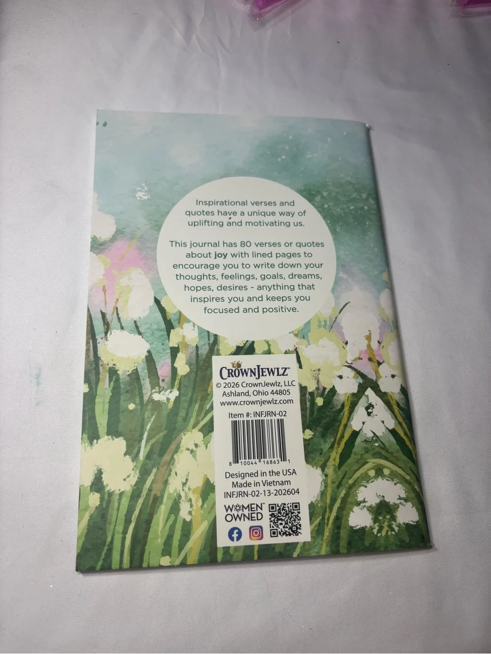New Inspirational Journal with Watercolor Floral Cover - Blue & Green